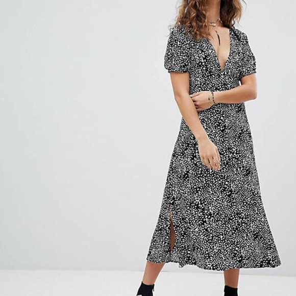 Free People Looking For Love Midi Dress In Black and White Animal Print Size 2 - Picture 1 of 13
